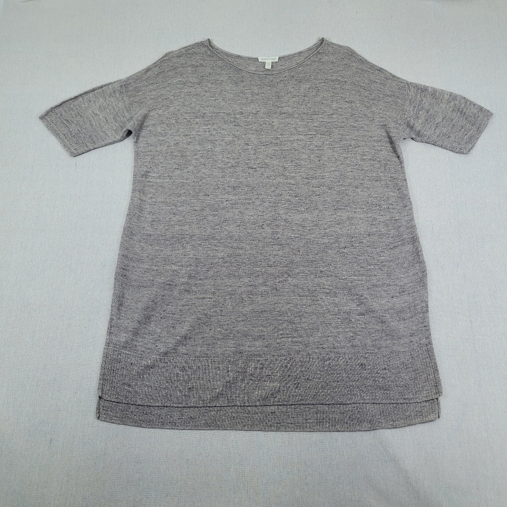 Eileen Fisher Womens Size Large 100% Linen Taupe Loose Knit Tunic Dolman Sleeve